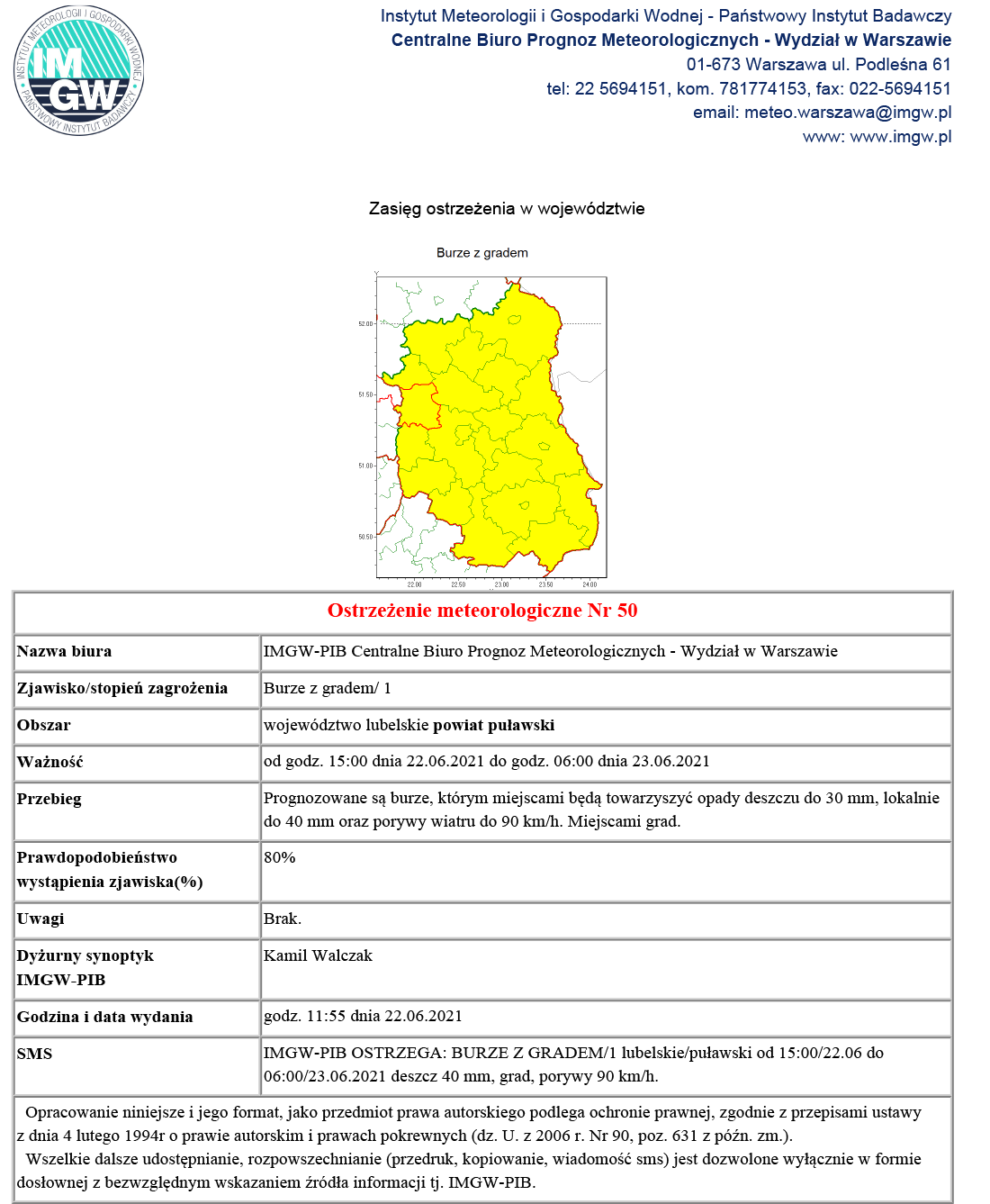 Ostrzeżenie przed burzami