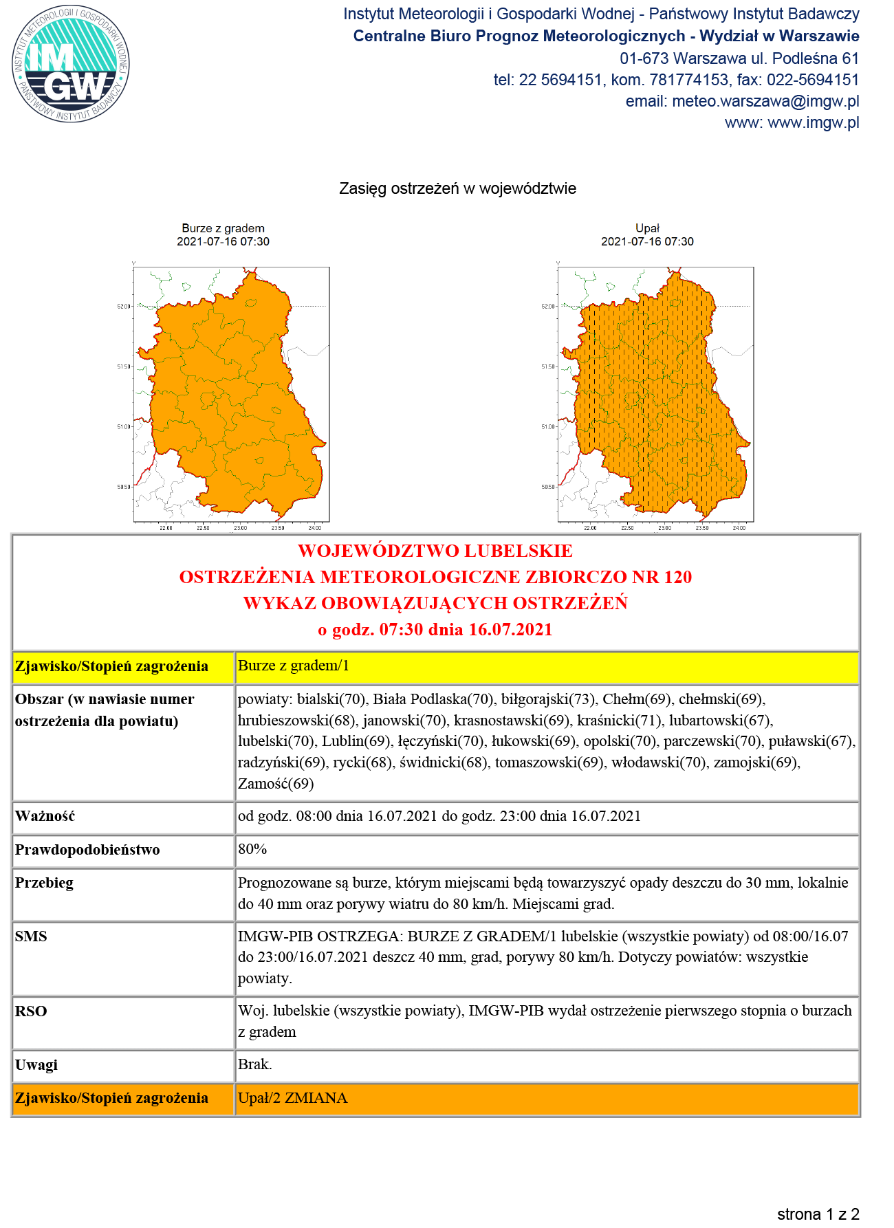 IMGW: Ostrzeżenie przed burzami z gradem oraz przed upałami